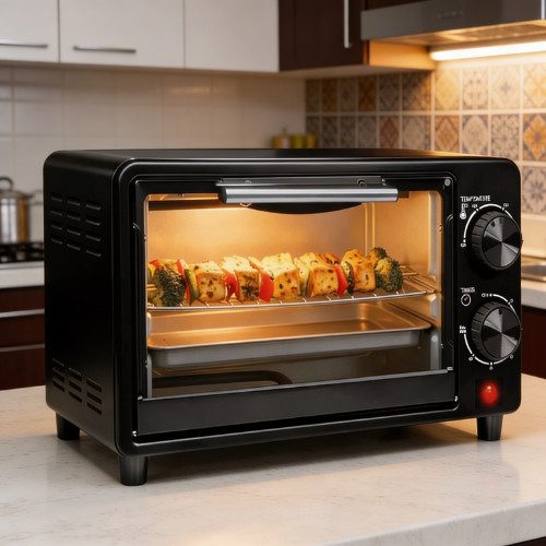 This image shows a compact oven with skewers of food inside, making it a great option for housewarming gifts to enhance any kitchen.
